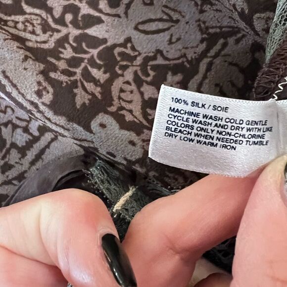 Gap 100% Silk Babydoll Camisole XL Brown Lace Trim Y2K Fairy Grunge Romantic - Picture 7 of 8